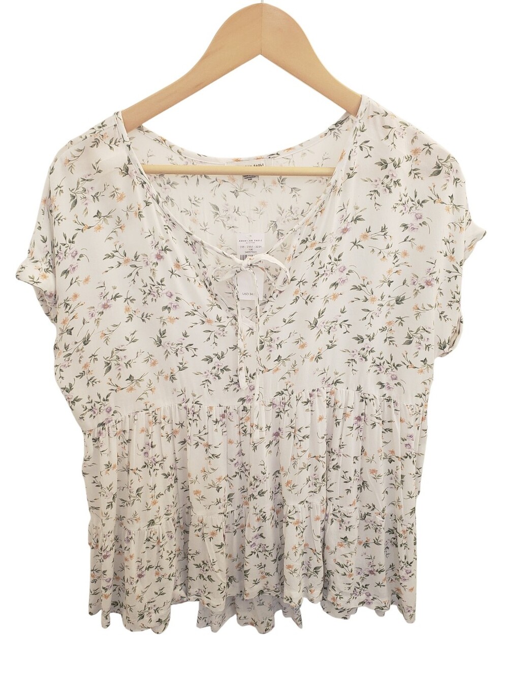 American Eagle Outfitters Cream Floral Peasant Blouse